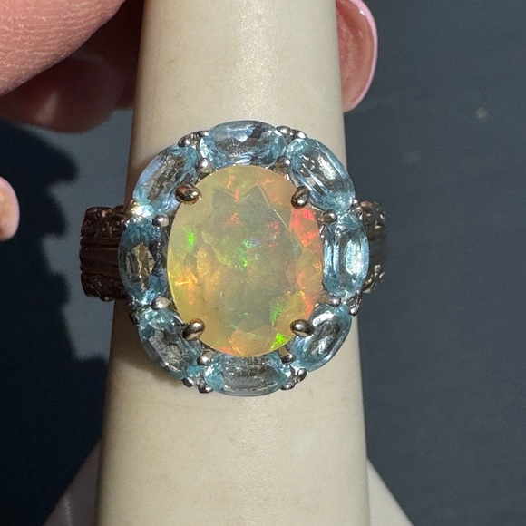 925 Ethiopian Opal & Aquamarine Ring - Picture 1 of 15